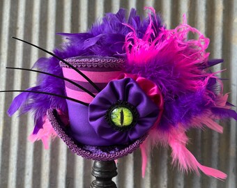 Mini Top Hat, Onederland hat, Cheshire Cat Mini Top Hat, Cat Top Hat, Purple and Hot Pink Hat,Tea Party Hat, mad hatter hat, medium