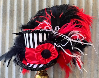 Mini Top Hat, Black and White STripe MIni Top Hat, Circus Mini Top Hat, Night Circus Mini Top Hat,tea Party Hat, small mini