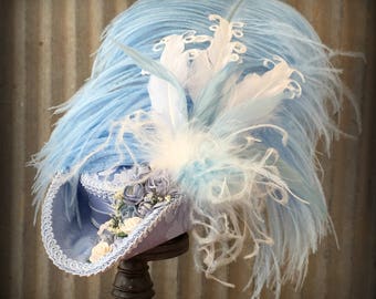 Mini Pirate hat, Marie Antoinette Hat, Blue Tricorn, Alice in Wonderland, KEntucky Derby, Pirate wedding hat, Lolitta, Roccoco hat
