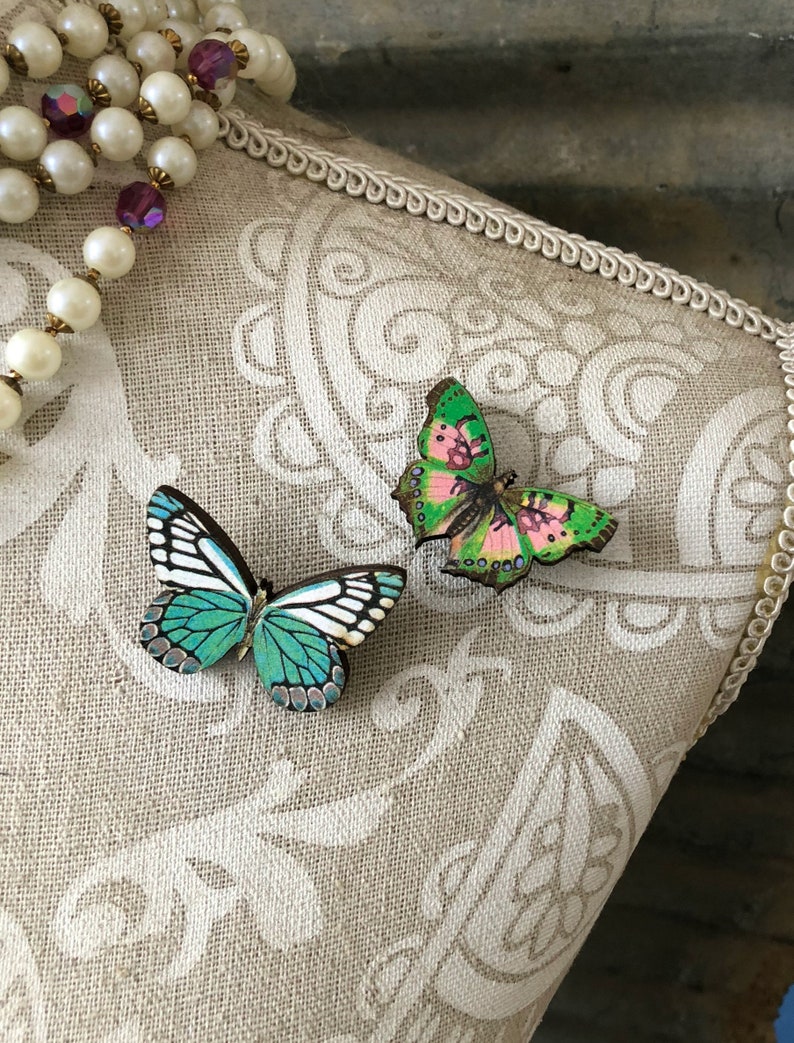 Bridal gift Butterfly Brooch Mad TEa Party Christmas gift Tea Party Pin Wooden pin Birthday Gift Butterfly pin Alice in Wonderland