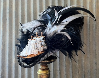 Mini Tricorn, Silver Pirate Hat, Pirate Ship Hat,Mini Tricorn, Marie Antoinette, Pirate wedding hat, Roccoco, STeampunk pirate ship hat