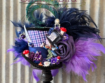 Mini Top Hat, Mad tea Party Hat, Alice in Wonderland Hat, Mad Tea Party, Mad Hatter Hat, Alice Diorama Hat, Kentucky Derby Hat, small mini