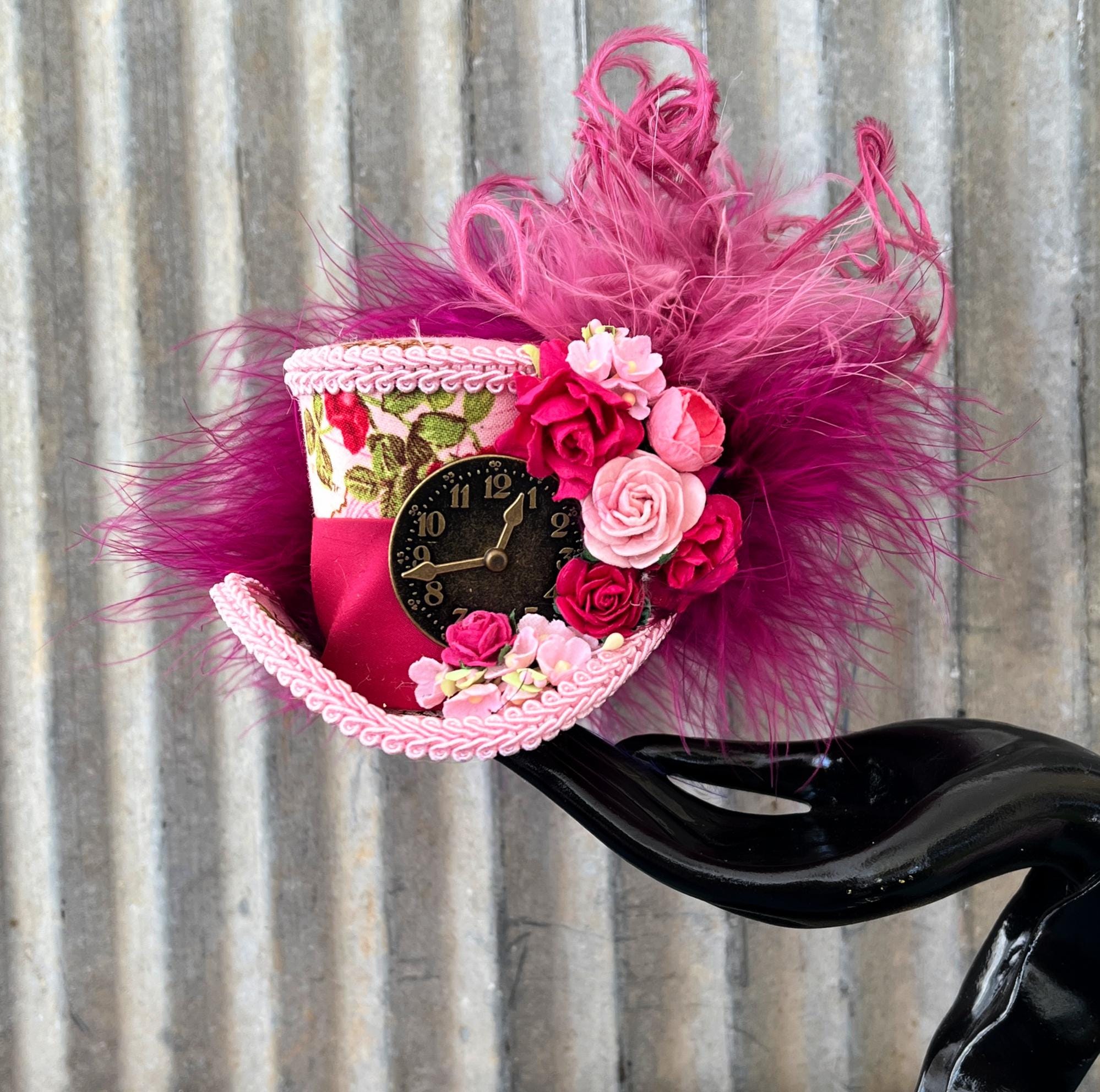 Micro Mini Steampunk Top Hat, Pink Steampunk Mini Hat, Alice 