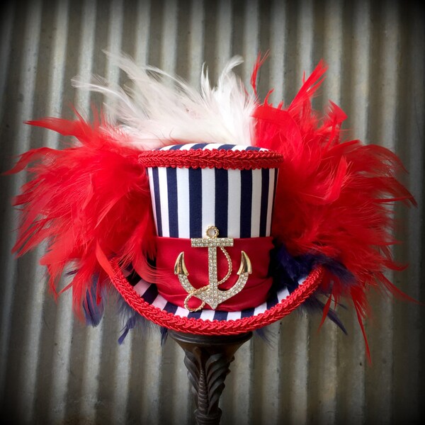 RESERVED FOR BETHANY with Express shipping, Mini Top Hat, Patriotic Hat, 4th of July, Red white and blue hat, Alice in Wonderland Mini Top
