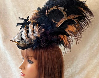 Reserved with express Pirate Ship Hat, Tricorn, Marie Antoinette hat, Mini Tricorn, Pirate wedding hat, Lolitta, Roccoco hat, STeampunk ship