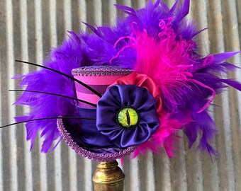 Mini Top Hat, Onederland hat, Cheshire Cat Mini Top Hat, Cat Top Hat, Purple and Hot Pink Hat,Tea Party Hat, mad hatter hat, medium