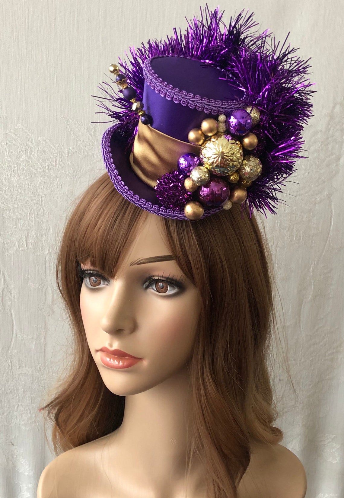 Christmas Mini Top Hat Purple and Gold Christmas Hat Holiday Etsy