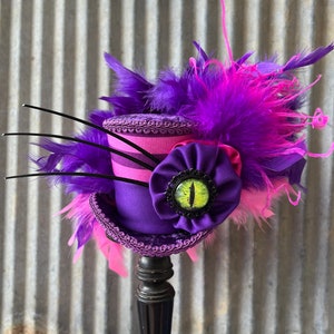 RESERVED FOR ERIkA, Cheshire Cat Mini Top Hat, Cat Top Hat, Purple and Hot Pink Hat, Alice Wonderland, Tea Party Hat, mad hatter hat, small