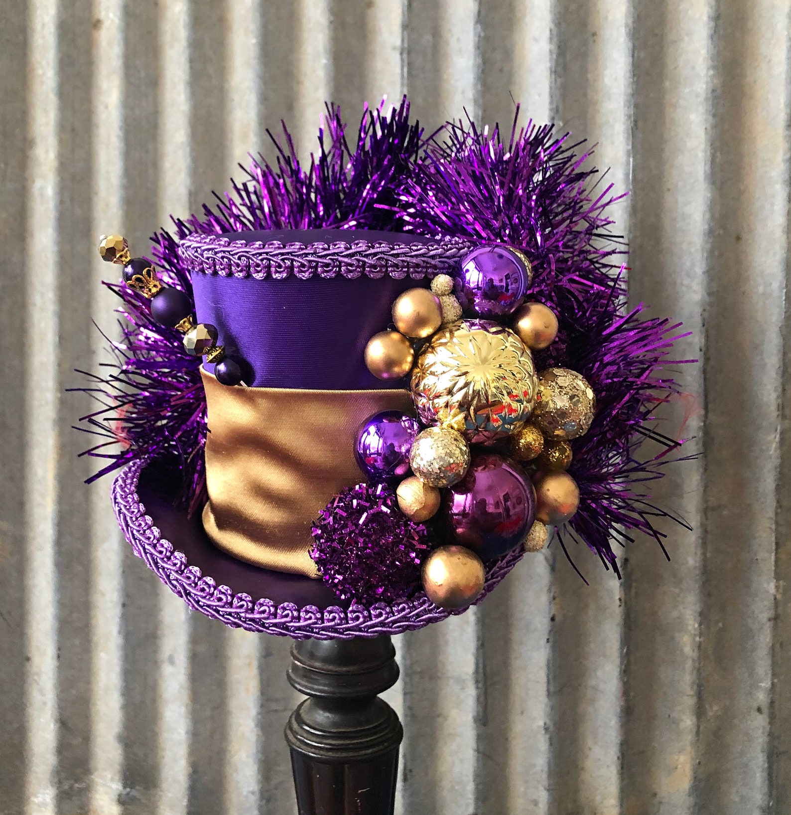 Christmas Mini Top Hat Purple and Gold Christmas Hat Holiday Etsy