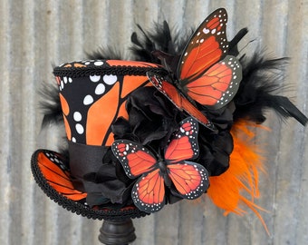 Monarch Butterfly Hat, Kentucky Derby Mini Top Hat, Monarch Butterfly Mini Top Hat, Butterfly Alice in Wonderland, Tea Party, medium mini