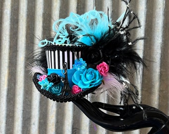 Micro Mini Top Hat, Paris Mini hat, Blue and Pink Eiffel Tower hat, Alice in Wonderland, Mad hatter Hat, Tea party mini hat, Mat Hatter hat