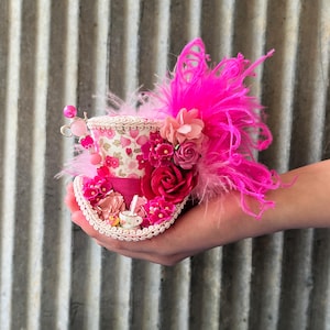 Micro Tea Cup hat, Pink Flower Hat, Alice in Wonderland, Mad hatter hat, Tea party Hat, Mad Tea Party Hat, hot pink onderland hat
