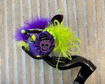 Micro Mini Top Hat, PUrple and lime green Mini Top Hat, Alice in Wonderland, Mad hatter hat, Voodoo Skull Mini Top hat, Mad Tea Party hat