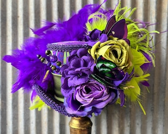 RESERVED FOR BRIDGET, Hat, Mini Top Hat, purple and green Butterfly Hat, Royal Ascot, medium mini, Butterfly Hat, Tea Party hat, Mad Hatter
