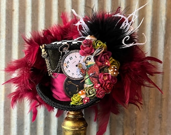 ミニシルクハット、白ウサギの帽子、不思議の国のアリスの帽子、ティー