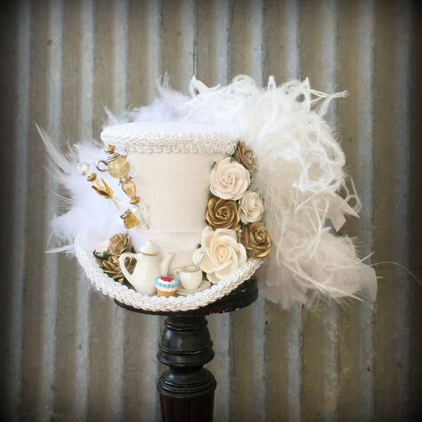 RESERVED WITH EXPRESS shipping,  White Tea Pot Alice in Wonderland, Mad Hatter Hat, Tea Hat, Mad Hatter Tea Party Hat