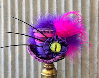 Micro Mini Top Hat, Cheshire Cat Hat,Dragon Eye Hat,Alice in Wonderland, Mad hatter Hat, Tea party mini top hat, Mad Tea Party, Purple cat