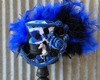 Kentucky Derby Mini Top Hat, royal blue mini top hat, Alice in Wonderland, Mad Hatter Hat, Blue derby, Tea Party Hat, Horse hat, small mini