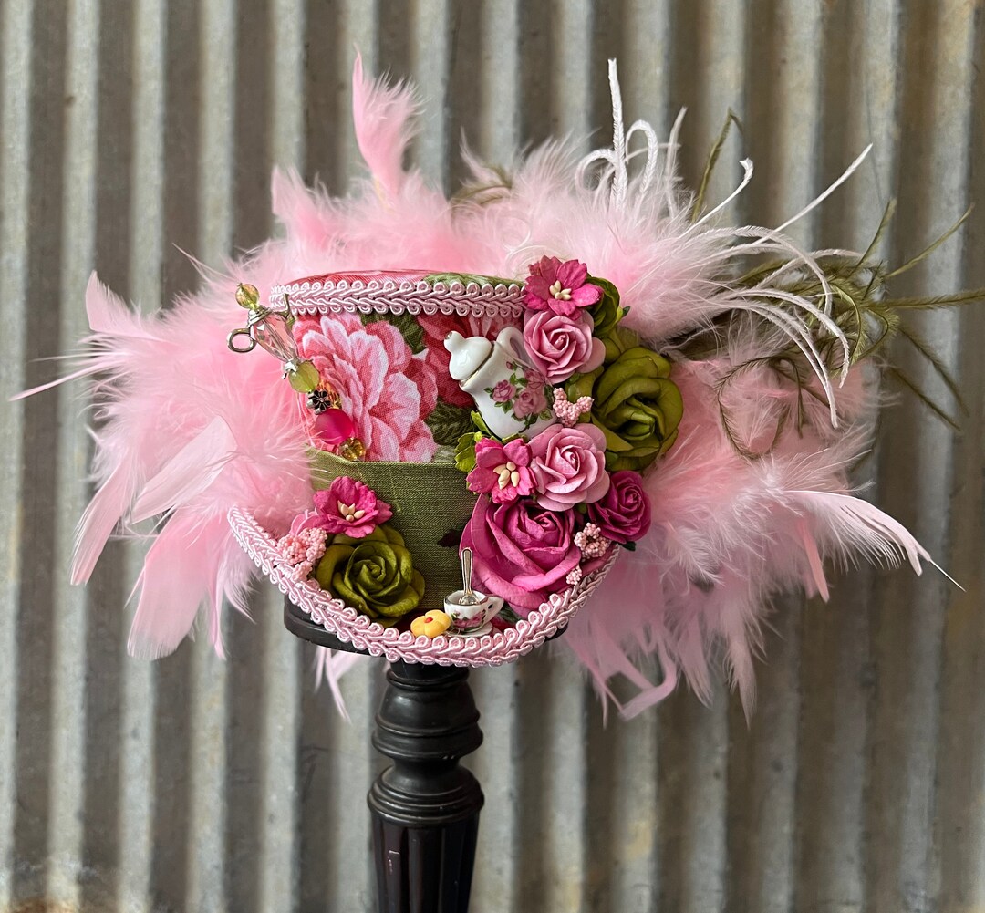 Mini Top Hat, Tea Hat, Pink and Green Tea Cup Hat, Alice in Wonderland