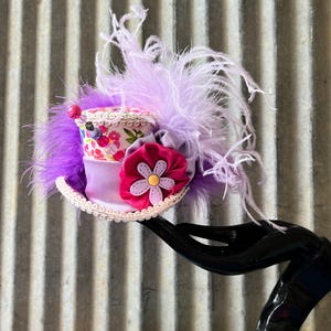 Micro Mini Top Hat, purple and pink rainbow mini Hat, Blue Alice in wonderland Hat, Mad Tea party Hat, Mad hatter hat, Kentucky derby hat