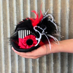 Micro Mini top hat, Circus Mini Top Hat, Black and White STriped Mini Hat, Night Circus Hat, Mad hatter hat, Mad Tea hat,Alice in Wonderland