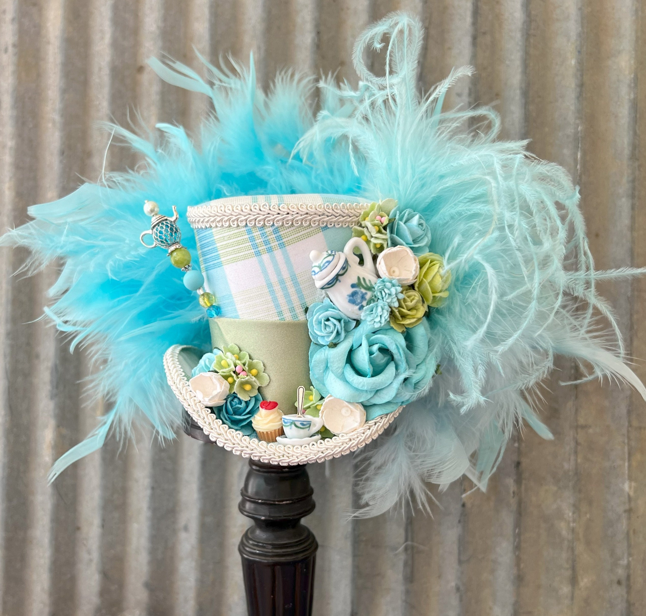 Mini Top Hat Tea Hat Turquoise and Green Cup Hat Alice in Wonderland Hat Mad Hatter Hat Tea Hat Mad Hatter Tea Party small