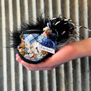 Micro Mini Top Hat, White Rabbit diorama hat, Alice in Wonderland, Mad hatter, Tea party hat, Mad Tea Party Hat, White Rabbit hat, onderland