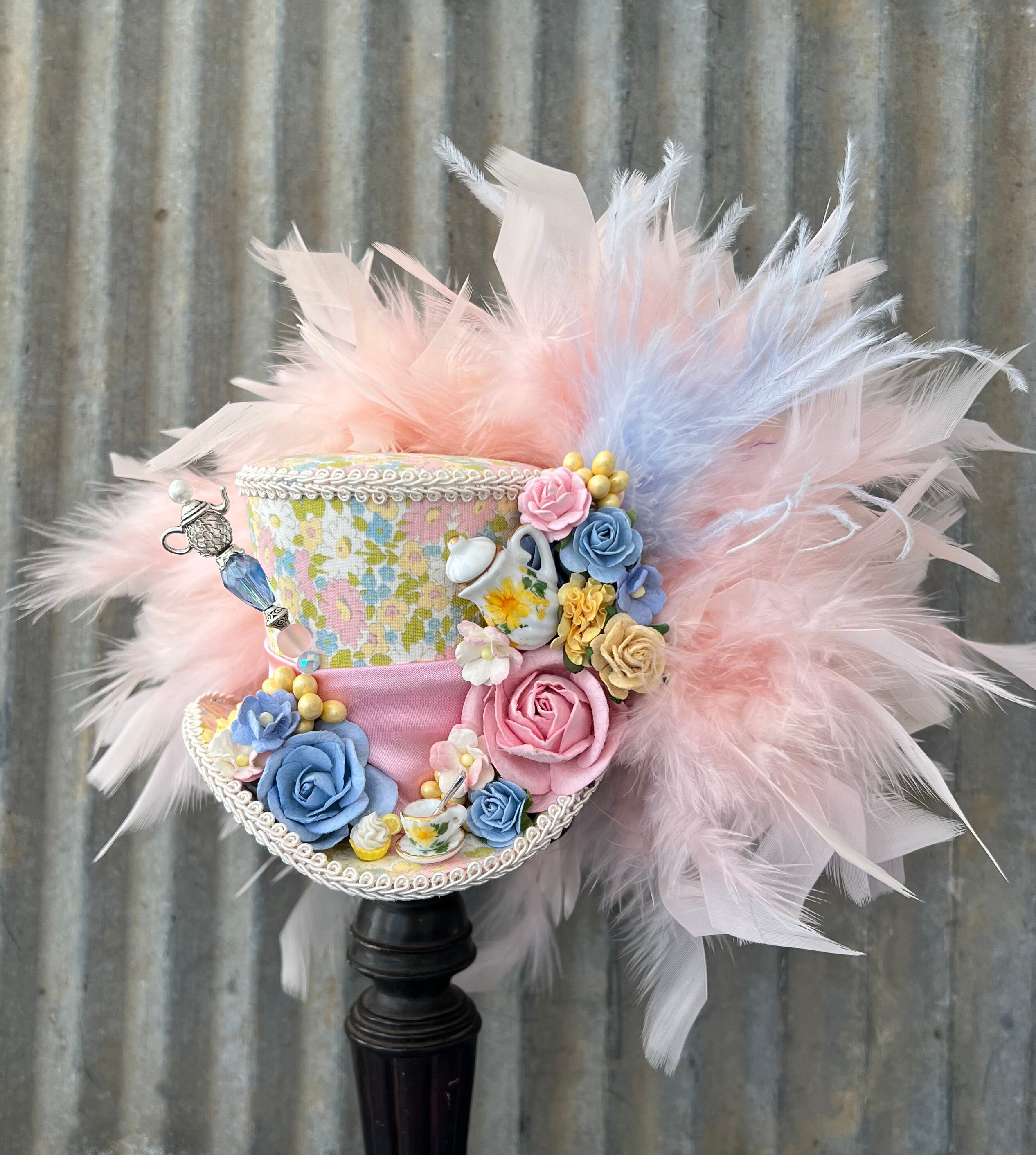 Mini Top Hat, Rose Tea Cup Hat, Pink Tea Pot Alice in  display picture 2