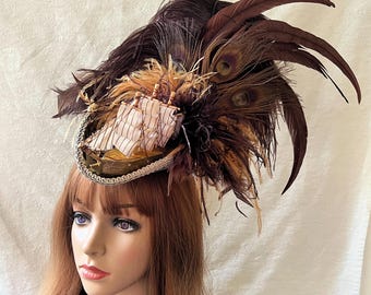 Mini Pirate Hat, Gold and brown Pirate hat, Bridal Tricorn, Marie Antoinette hat, Mini Tricorn,Pirate wedding hat,Lolitta, STeampunk