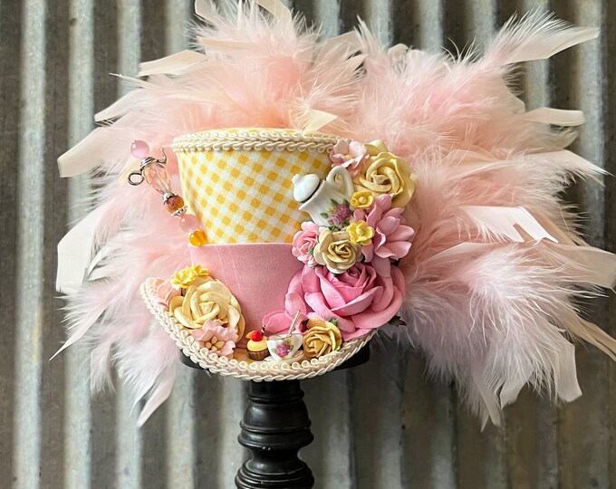 Mini Top Hat, Tea Hat, Pink and Yellow Tea Cup Hat, Alice in Wonderland ...