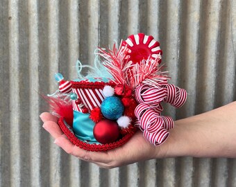Christmas Mini Top Hat, Candy Cane Hat, Peppermint Micro Mini Top Hat, Alice in wonderland Hat, Mad Tea party Hat, Jingle Christmas hat