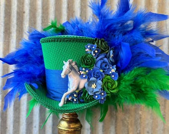Mini Top Hat, Derby Mini Hat, Black and White Herringbone  display picture 2