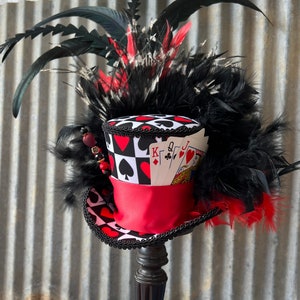 Mini Top hat, Derby hat,Queen of Hearts hat, Card Hat, Alice in Wonderland Hat, Mad Hatter Hat. Tea Party Hat, Vegas mini top hat, medium