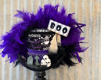 Mini Top hat, Halloween Mini Top Hat, Halloween diorama Mini Top Hat, Pumpkin hat, Mad hatter hat, purple Halloween decor, medium