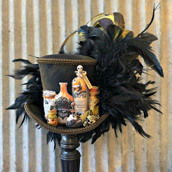 Mini Top Hat, Potions Hat, Mini Top hat, Mad Dr. Hat, Steampunk Mini Top Hat, Tea Party Hat, Olive Green hat, Mad Hatter Hat, medium