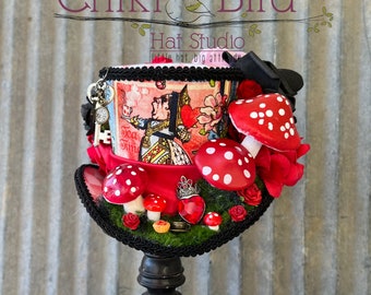 Mini Top Hat, Queen of Hearts Mini hat, Mad Tea Party Hat, Red Queen Mini Hat, Alice in Wonderland Mini Top Hat, diorama, medium min