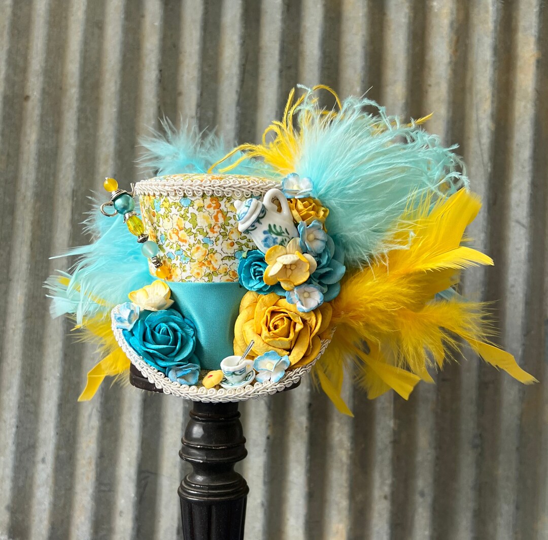 Mini Top Hat Tea Hat Pink and Blue Tea Cup Hat Alice in Etsy