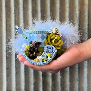 Micro Mini Top Hat, Dormouse Mad Tea Party Hat, Aice in Wonderland, Tea Party mini top hat, mad hatter hat, Tea party hat, onederland