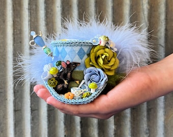 Micro Mini Top Hat, Dormouse Mad Tea Party Hat, Aice in Wonderland, Tea Party mini top hat, mad hatter hat, Tea party hat, onederland