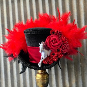 Red Rose Fascinator w Black Loop Accent KY Derby Ready Church Tea Ascot Headwear Red Rose Fascinator w Black Loop Accent KY Derby Ready  main image 4