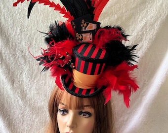 Mini Top hat, Derby hat,Queen of Hearts hat, Card Hat, Alice in Wonderland Hat, Mad Hatter Hat. Tea Party Hat, Vegas mini top hat, medium
