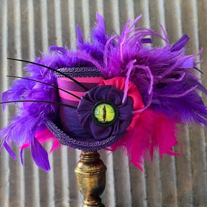 Mini Top hat, Cheshire Cat Mini Top Hat, Cat Top Hat, Purple and Hot Pink Hat, Alice Wonderland, Tea Party Hat, mad hatter hat, small