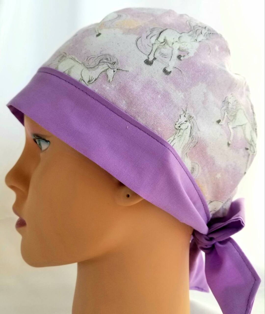 Unicorn Scrub Cap. Womens Fitted Style. Lavender Unicorns With Wide