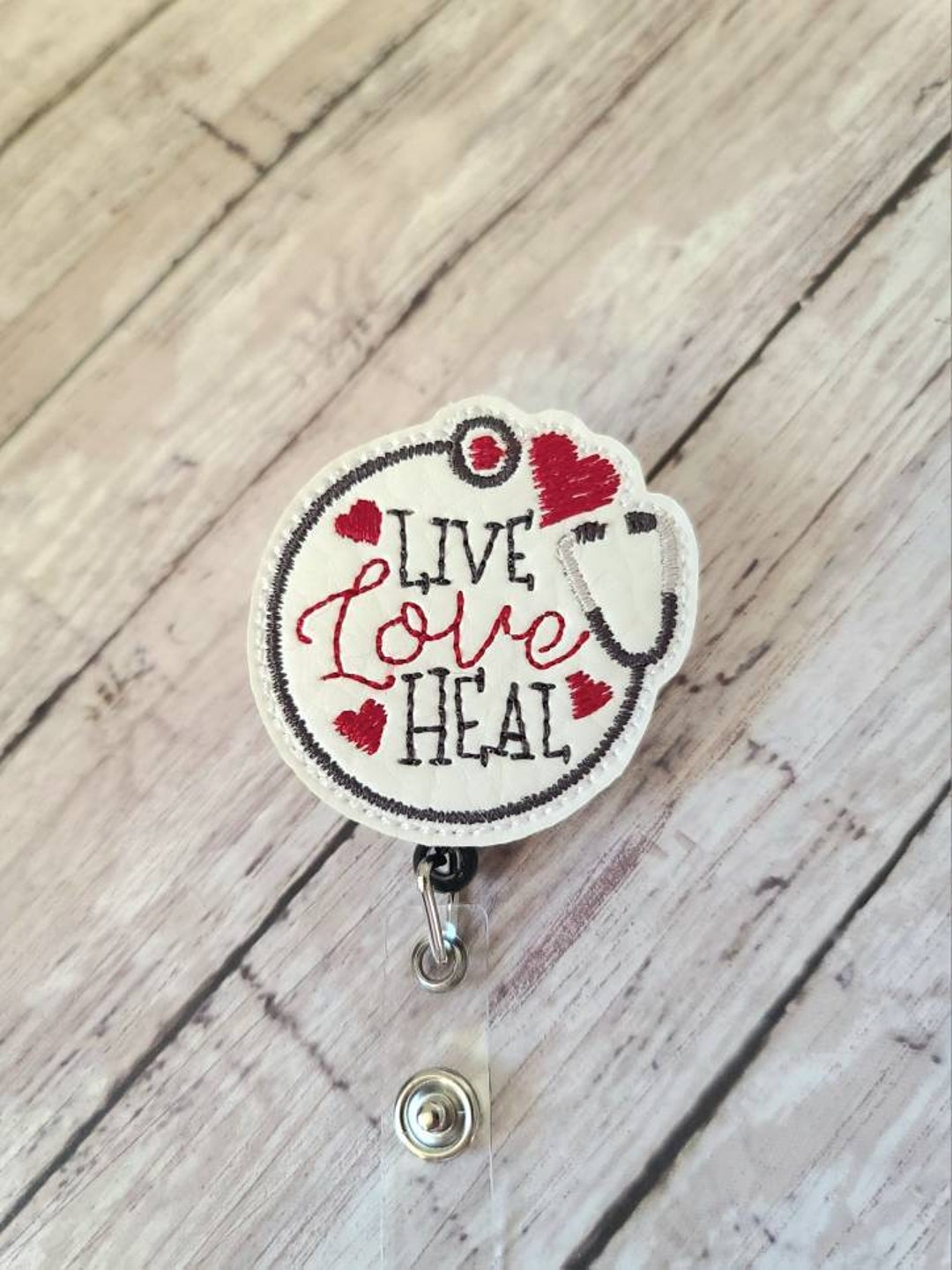 Medical Badge Clip Stethoscope Badge Reel Live Love Heal Etsy