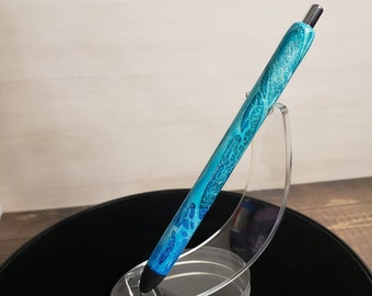 Teal Ombre Shattered Ink Pen with Glitter - Refillable