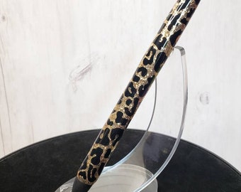 Champagne and Black Leopard Print Pen with Glitter - Refillable