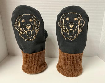 Golden retriever fleece and sweater adult mittens