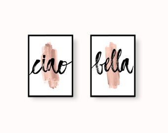italian word / ciao bella / set of 2 prints / watercolor / wall art / printable art / wall decoration / wall prints / made in Italy