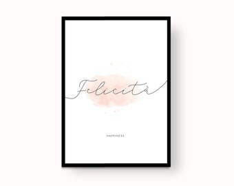 italian word / happiness minimal / watercolor / wall art  / printable art / wall decoration / wall prints / poster / made in Italy