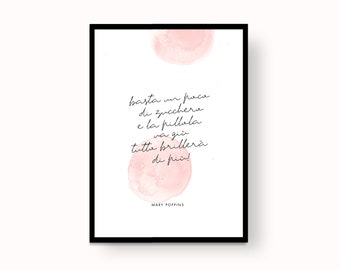 italian word / just a spoon-ful of sugar / quote / watercolor / wall art  / printable art / wall decoration / wall prints / made in Italy